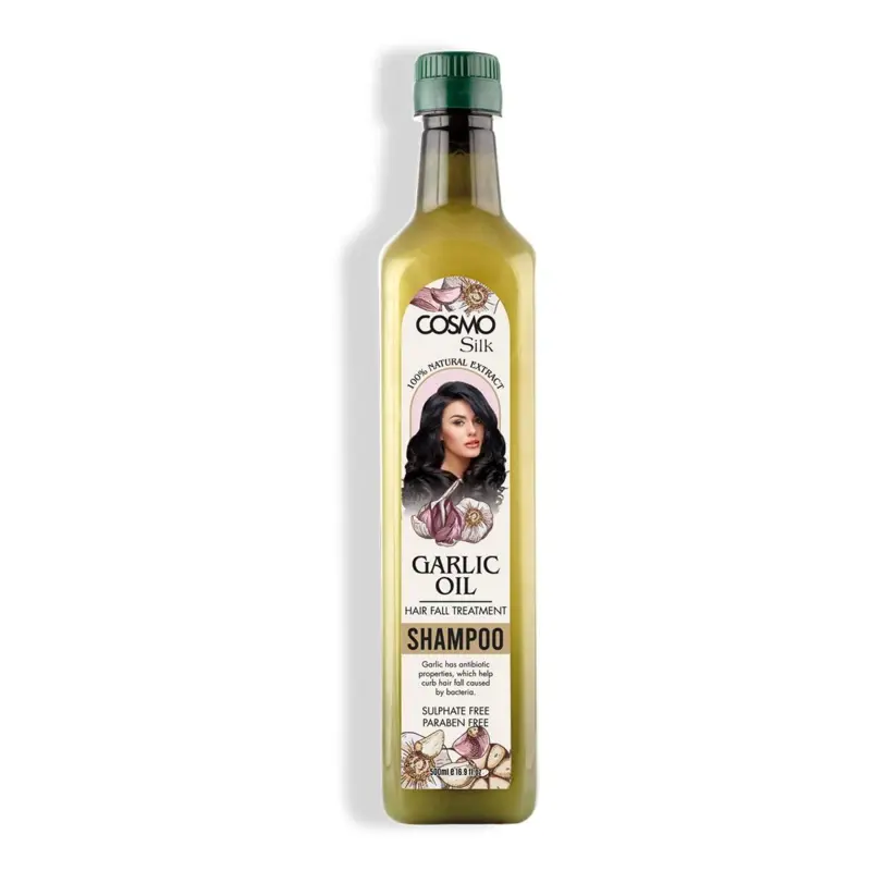 Garlic Oil Shampoo, Cosmo Silk 500ml (bedst før 27/05-26)