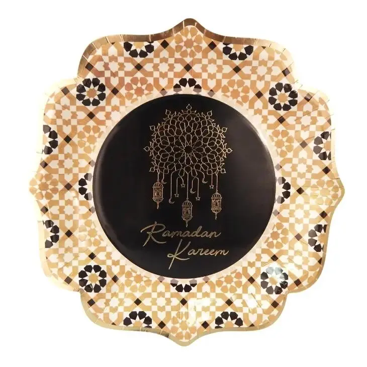 Große Ramadan Kareem Teller 25 cm Durchmesser (10 Stk) - Schwarz & Gold
