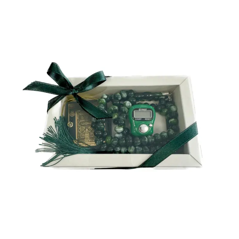 Geschenkset mit kleinem Koran, Perlen-Tasbih und digitaler Tasbih