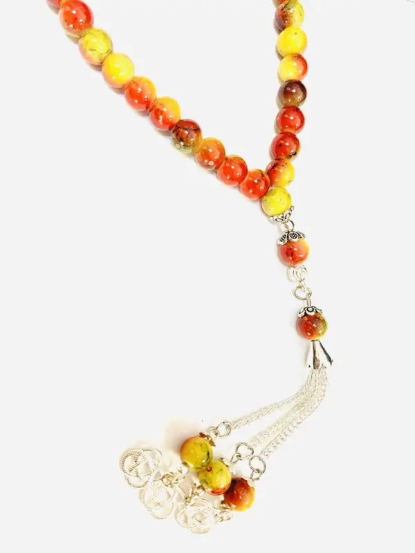 Flammefarvet Glas Tasbih med 33 perler