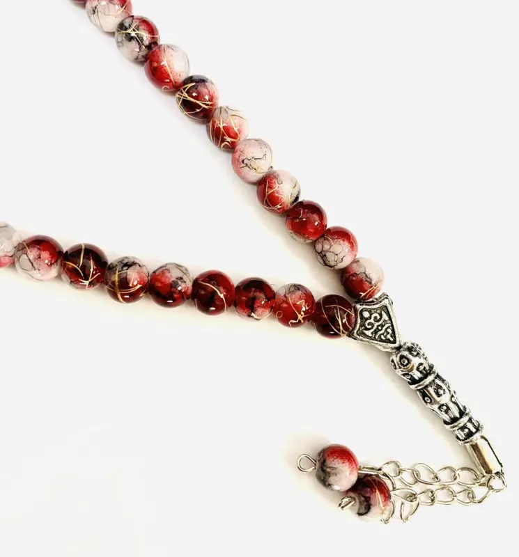 Red Stone, glas Tasbih med 33 perler