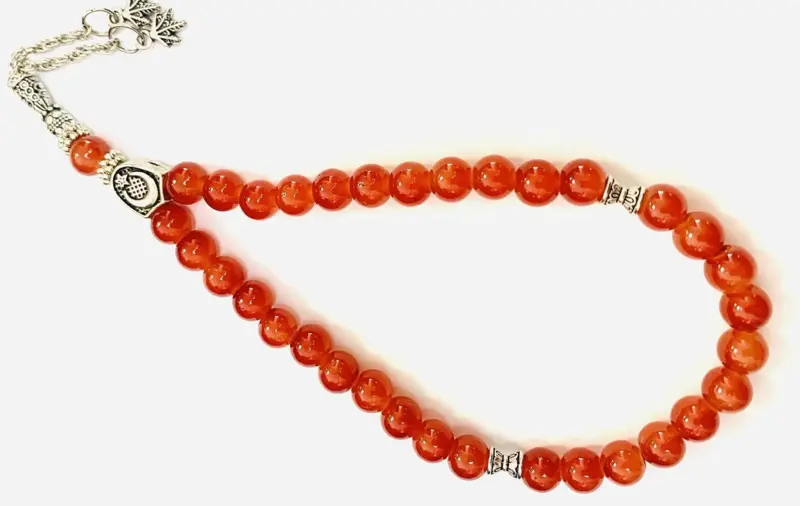 Blutorangenfarbenes Glas-Tasbih mit 33 Perlen