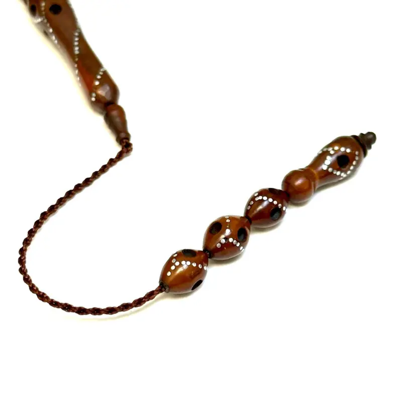 Haselnussbraune handgefertigte Luxus-Tasbih mit echtem Silber, 33 Perlen