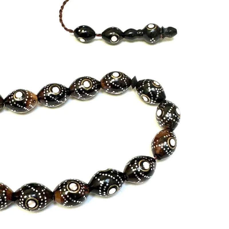 Schwarz/braune handgefertigte Luxus-Tasbih mit Silberdesign, 33 Perlen