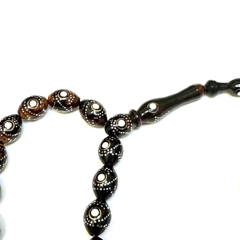Schwarz/braune handgefertigte Luxus-Tasbih mit Silberdesign, 33 Perlen
