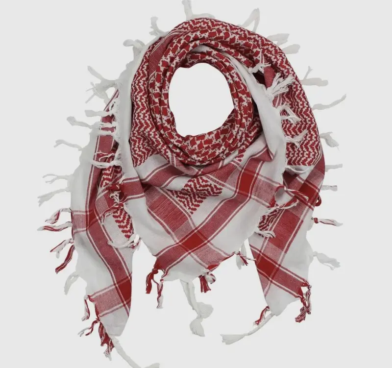 Palestina sjal, keffiyeh, vit/röd (Arafat)