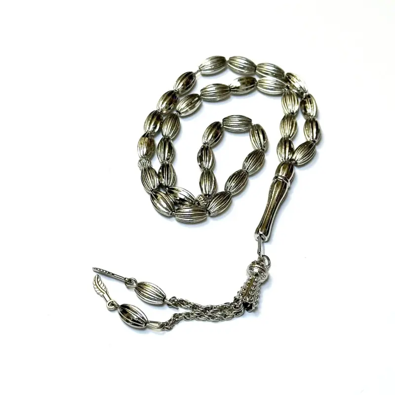 Tasbih aus Metall mit mandelförmigen Perlen, 33 Perlen