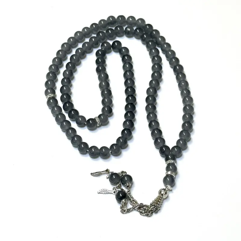Klassische Perlen-Tasbih mit silbernen Details, 99 Perlen (4 Farben)