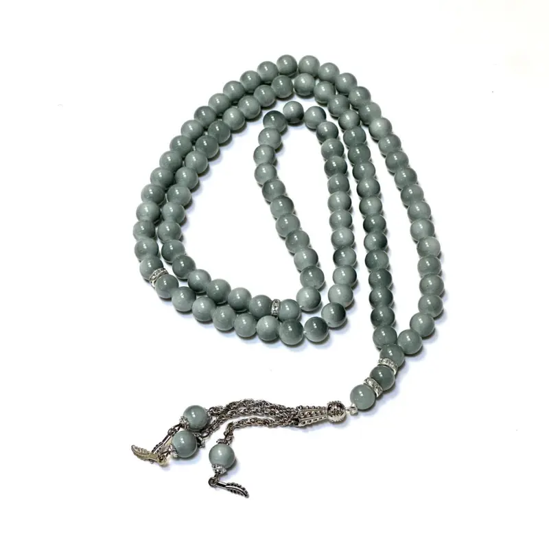 Klassische Perlen-Tasbih mit silbernen Details, 99 Perlen (4 Farben)