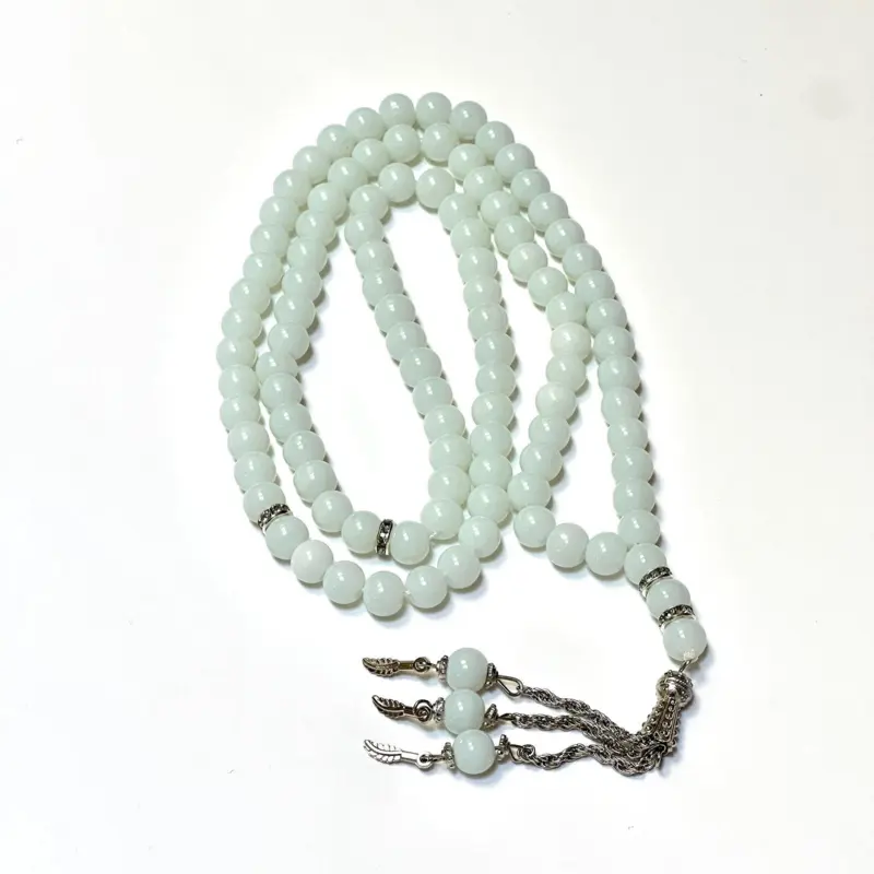 Klassische Perlen-Tasbih mit silbernen Details, 99 Perlen (4 Farben)