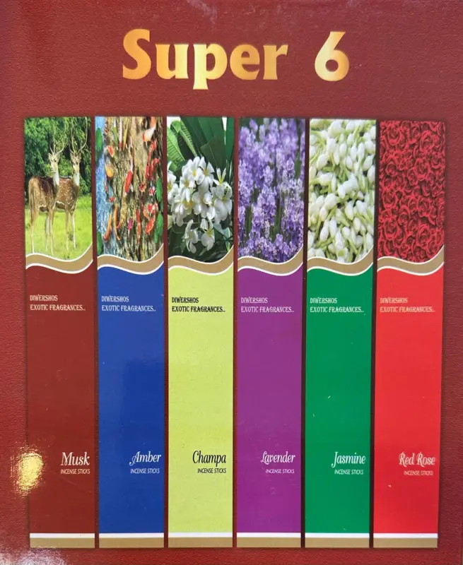 Aggarbattis, Super 6 Paket mit Räucherstäbchen