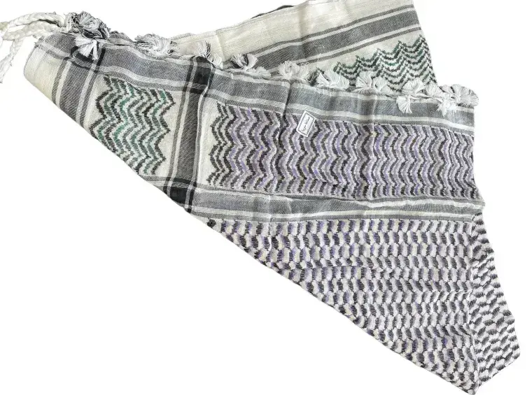 Palästina Schal, Keffiyeh, Weiß mit Lila/Grün