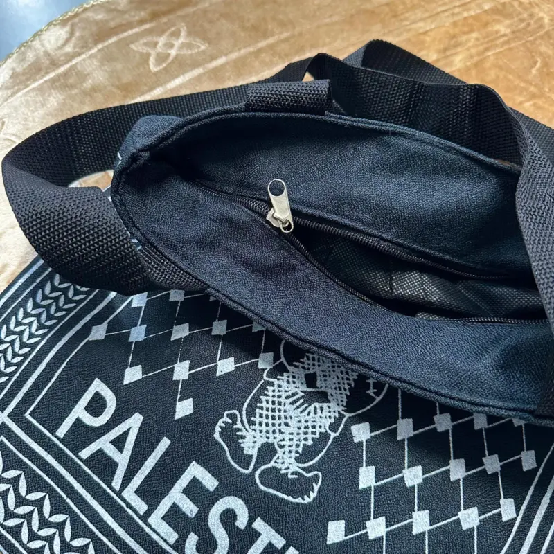 Handgefertigte Palästina Muletasche mit Reißverschluss – Schwarz/Weiß