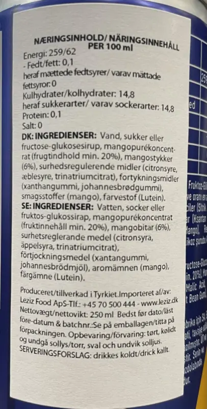 Fruktdryck med mangobitar Juss Pulpy 250ml