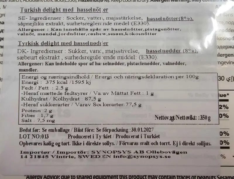 Türkischer Delight Lokum mit Haselnuss 350G