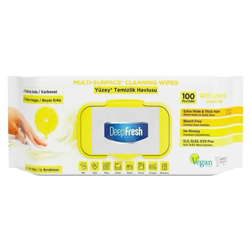 DeepFresh Multi-Surface rengöringsdukar, Lemon oil-doft, 100 st