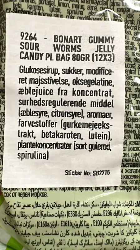 Sour Worms, bonart, 80g