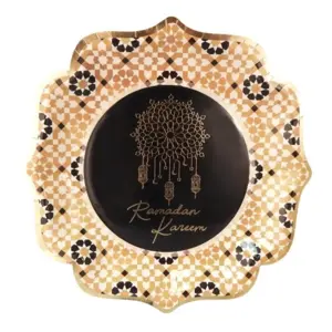 Große Ramadan Kareem Teller 25 cm Durchmesser (10 Stk) - Schwarz & Gold